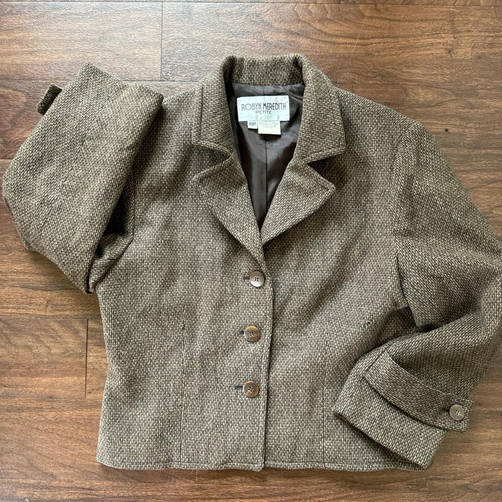 Women's Brown Tweed Cropped Jacket - Picture 3 of 5